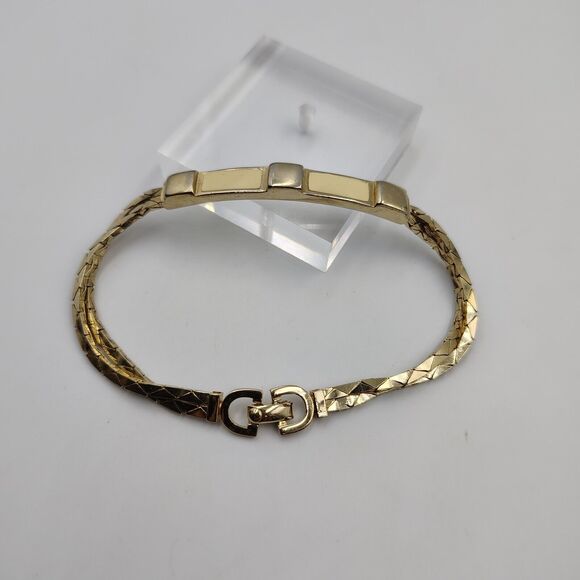 Vintage Christian Dior Gold Tone Cream Enameling Bracelet 7.75" AS IS - Picture 3 of 16